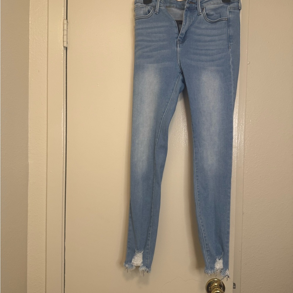 Women's Light Blue Frayed Hem Jeans